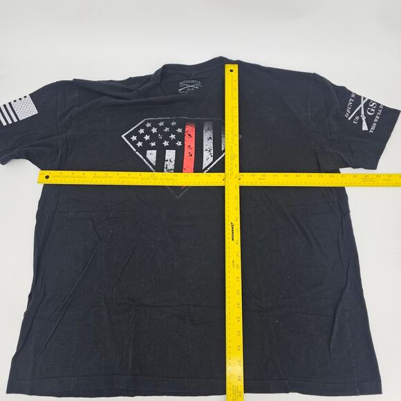 Grunt Style Red Line Crest Patriotic Firefighter Black T-Shirt  XXXL 3772 - Picture 4 of 5